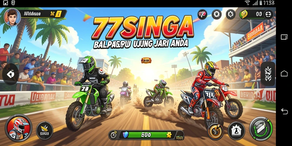 Screenshot gameplay 77SINGA menampilkan aksi balapan yang menegangkan.