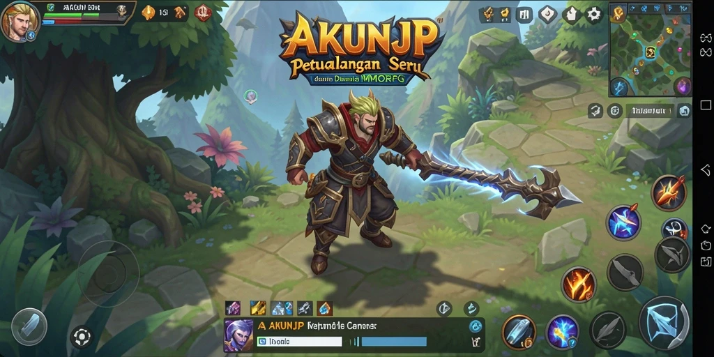 Tangkapan layar utama AKUNJP menampilkan aksi pertarungan MMORPG yang mendebarkan.