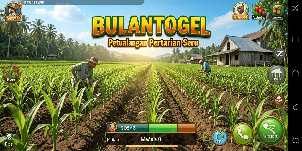 Tampilan gameplay BULANTOGEL yang menampilkan ladang subur dan hewan peliharaan.