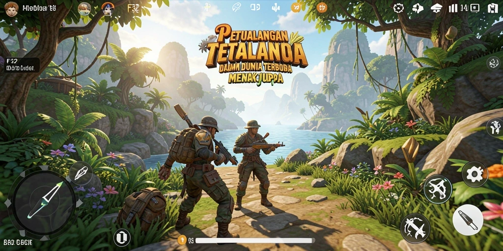 Screenshot gameplay F32 menampilkan petualangan di dunia terbuka.