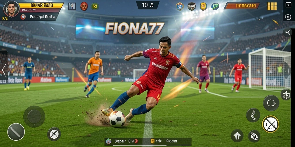 Tampilan gameplay seru saat bertanding di lapangan sepak bola.