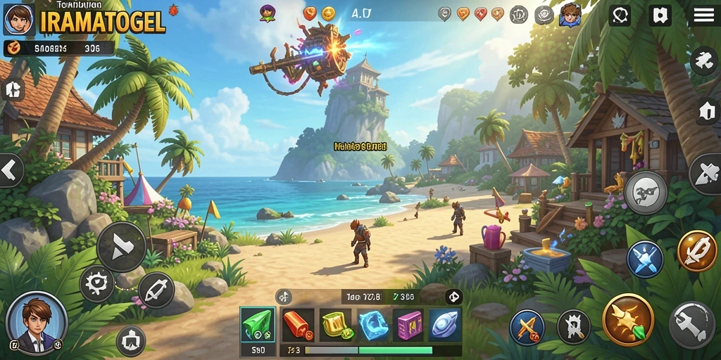 Screenshot gameplay <strong>IRAMATOGEL</strong> menampilkan aksi menjelajahi lingkungan terbuka.