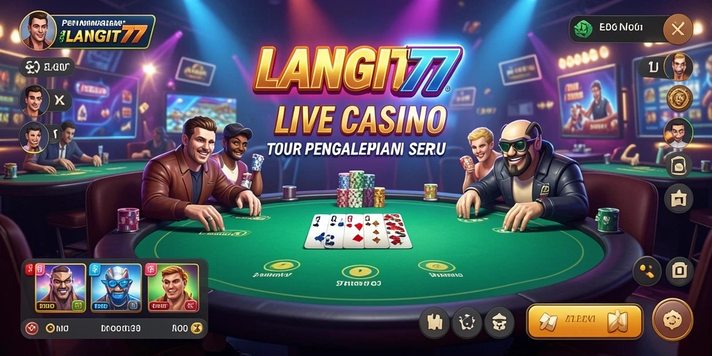 Screenshot utama LANGIT77 menampilkan dealer live dalam permainan Baccarat.