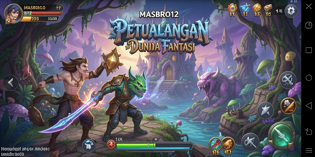 Screenshot utama MASBRO12 menampilkan gameplay seru di dunia fantastis.