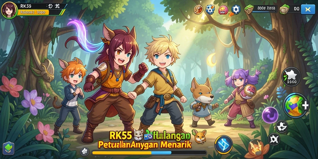 Screenshot utama RK55 menampilkan aksi karakter Anime yang dinamis.