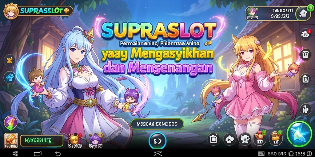 Tampilan bermain <strong>SUPRASLOT</strong> dengan karakter anime yang penuh warna.