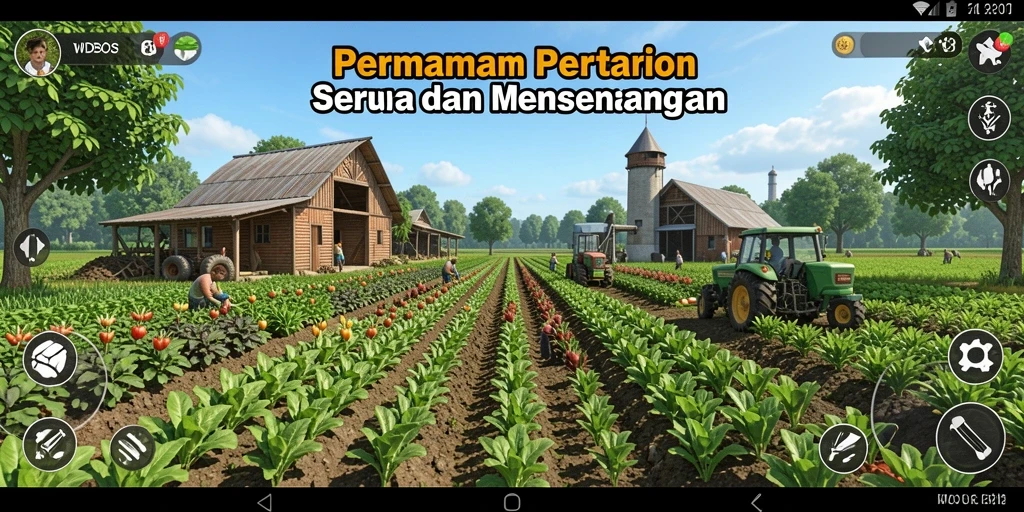 Tangkapan layar utama WDBOS menampilkan gameplay pertanian yang penuh warna.